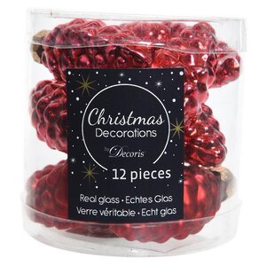 Набор стеклянных елочных игрушек Шишки 6 см красный mix, 12 шт Winter Deco фото 2