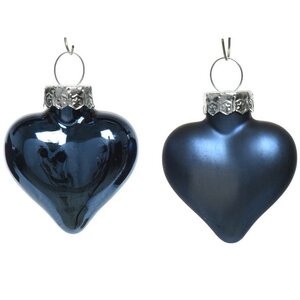 Набор стеклянных елочных игрушек Сердце Монплезира 4.5 см синий бархат mix, 12 шт, подвеска Kaemingk фото 1