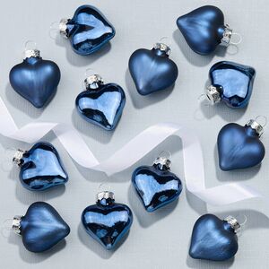 Набор стеклянных елочных игрушек Сердце Монплезира 4.5 см синий бархат mix, 12 шт