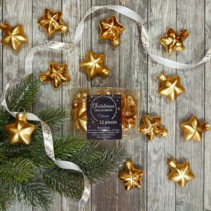 Набор стеклянных елочных игрушек Звезды 4.5 см золотой mix, 12 шт Winter Deco фото 2