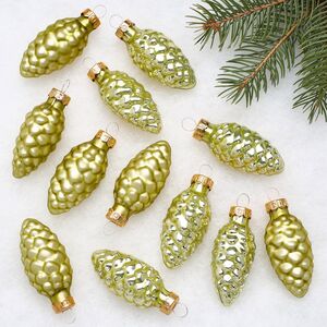 Набор стеклянных елочных игрушек Шишки 6 см нежно-оливковый mix, 12 шт