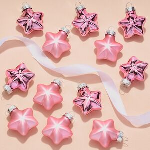 Набор стеклянных елочных игрушек Звезды 4.5 см розовое конфетти mix, 12 шт