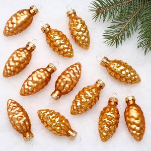 Набор стеклянных елочных игрушек Шишки 6 см янтарный mix, 12 шт