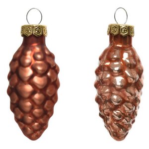Набор стеклянных елочных игрушек Шишки 6 см terra brown mix, 12 шт, подвеска Kaemingk фото 2