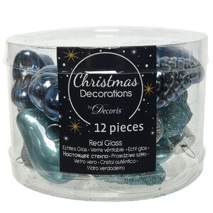 Набор стеклянных елочных игрушек Blue Lagoon 4-5 см, 12 шт, подвеска Winter Deco фото 2