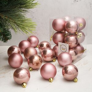 Набор пластиковых шаров Розовый Бархат 6 см, 12 шт, mix Kaemingk фото 1