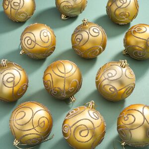 Набор пластиковых шаров Блестящий Пируэт 8 см золотой, 12 шт Kaemingk фото 1