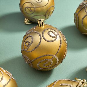 Набор пластиковых шаров Блестящий Пируэт 8 см золотой, 12 шт Kaemingk фото 5