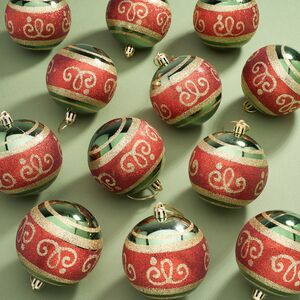 Набор пластиковых шаров Опера 8 см зеленый бархат, 12 шт Kaemingk фото 1