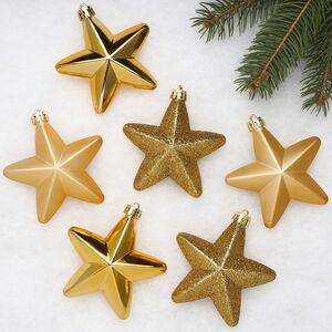Елочные игрушки Золотые Звезды 8 см, 6 шт, подвеска, пластик Winter Deco фото 1