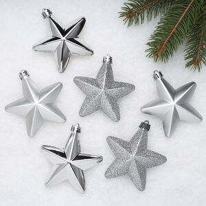 Елочные игрушки Серебряные Звезды 8 см, 6 шт, подвеска, пластик Winter Deco фото 1