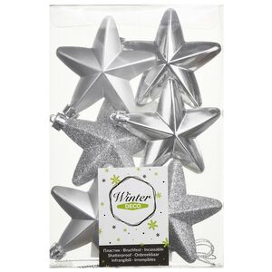 Елочные игрушки Серебряные Звезды 8 см, 6 шт, подвеска, пластик Winter Deco фото 3