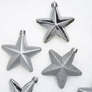 Елочные игрушки Серебряные Звезды 8 см, 6 шт, подвеска, пластик Winter Deco фото 2