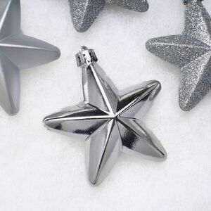 Елочные игрушки Серебряные Звезды 8 см, 6 шт, подвеска, пластик Winter Deco фото 5