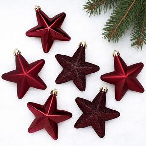 Елочные игрушки Бордовые Звезды 8 см, 6 шт, подвеска, пластик