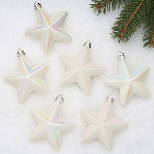 Набор елочных игрушек Звезды 8 см белый перламутр, 6 шт, подвеска