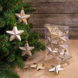 Набор елочных игрушек Звезды 8 см перламутровый, 6 шт, подвеска Winter Deco фото 4