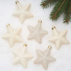 Набор елочных игрушек Звезды 8 см молочный, 6 шт, подвеска