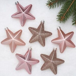 Набор елочных игрушек Звезды 8 см розовый бутон, 6 шт, подвеска