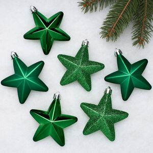 Набор елочных игрушек Звезды 8 см рождественский зеленый, 6 шт, подвеска