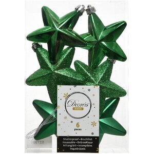 Набор елочных игрушек Звезды 8 см рождественский зеленый, 6 шт, подвеска Kaemingk фото 1
