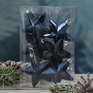 Набор елочных игрушек Звезды 8 см синий королевский, 6 шт, подвеска Winter Deco фото 3