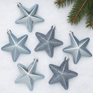 Набор елочных игрушек Звезды 8 см 6 шт, серо-голубой