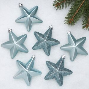 Набор елочных игрушек Звезды 8 см арктический голубой, 6 шт, подвеска