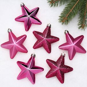 Набор елочных игрушек Звезды 8 см розовая азалия, 6 шт, подвеска