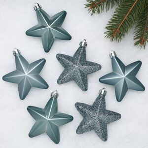 Набор елочных игрушек Звезды 8 см голубой туман 6 шт, подвеска