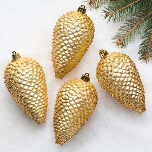 Елочная игрушка Шишка заснеженная 12*7 см золотая, 4 шт, пластик