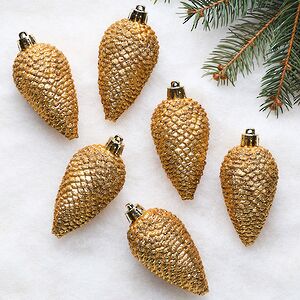 Елочная игрушка Шишка Alto - Золотая 8 см, 6 шт, пластик Winter Deco фото 1