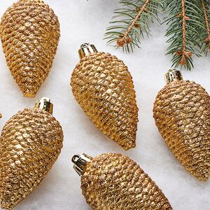 Елочная игрушка Шишка Alto - Золотая 8 см, 6 шт, пластик Winter Deco фото 4