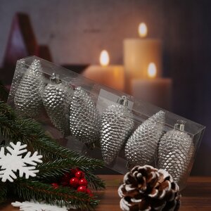 Елочная игрушка Шишка Alto - Серебряная 8 см, 6 шт, пластик, подвеска Winter Deco фото 2