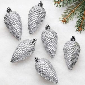 Елочная игрушка Шишка Alto - Серебряная 8 см, 6 шт, пластик