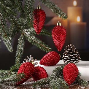 Елочная игрушка Шишка Alto - Красный 8 см, 6 шт, пластик, подвеска Winter Deco фото 1