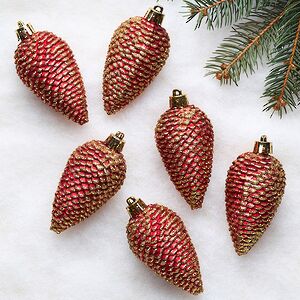 Елочная игрушка Шишка Alto - Красная 8 см, 6 шт, пластик