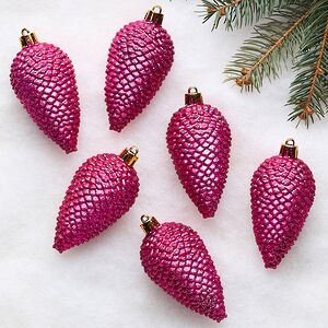 Елочная игрушка Шишка Alto - Малиновая Фуксия 8 см, 6 шт, пластик