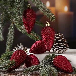Елочная игрушка Шишка Alto - Бордовая 8 см, 6 шт, пластик, подвеска Winter Deco фото 1