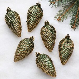 Елочная игрушка Шишка Alto - Зеленый Бархат 8 см, 6 шт, пластик