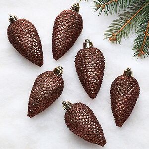 Елочная игрушка Шишка Alto - Горький Шоколад 8 см, 6 шт, пластик