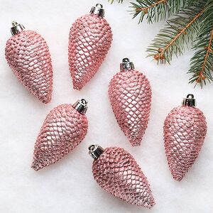 Елочная игрушка Шишка Alto - Жемчужно-розовая 8 см, 6 шт, пластик