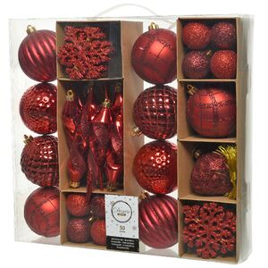 Набор елочных игрушек Glory Brilliance 50 шт красный, 5-16 см, пластик Kaemingk фото 3
