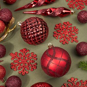 Набор елочных игрушек Glory Brilliance 50 шт красный, 5-16 см, пластик Kaemingk фото 2