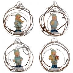 Стеклянный шар с композицией Ретро - Мальчик с Подарком 8 см, подвеска Kaemingk (Кейминг) фото 2