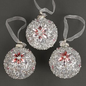 Набор стеклянных шаров Diamante Fiore 8 см белый, 3 шт Kaemingk фото 1
