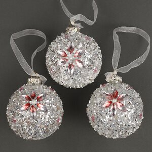 Набор стеклянных шаров Diamante Fiore 8 см белый, 3 шт Kaemingk фото 4