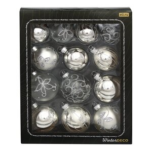 Набор стеклянных шаров Modellato - Серебряный 7 см, 13 шт