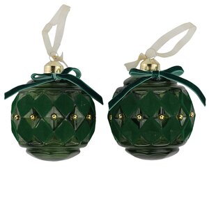 Набор стеклянных елочных шаров Velvet Vintage 8 см зеленый, 2 шт Kaemingk фото 1