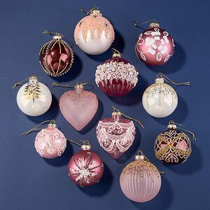 Набор стеклянных елочных игрушек Happy Christmas Tree 6-8 см, 12 шт, подвеска Kaemingk фото 1